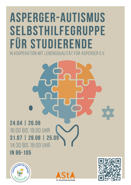 Plakat zur Asperger-Autismus-Selbsthilfegruppe, alle Informationen stets im Fließtext