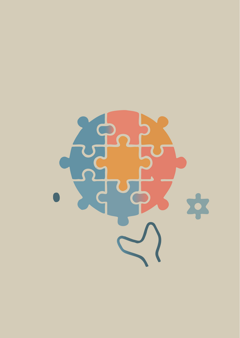 Logo Asperger-Selbsthilfegruppe: Rundes Puzzle mit verschiedenfarbigen Teilen